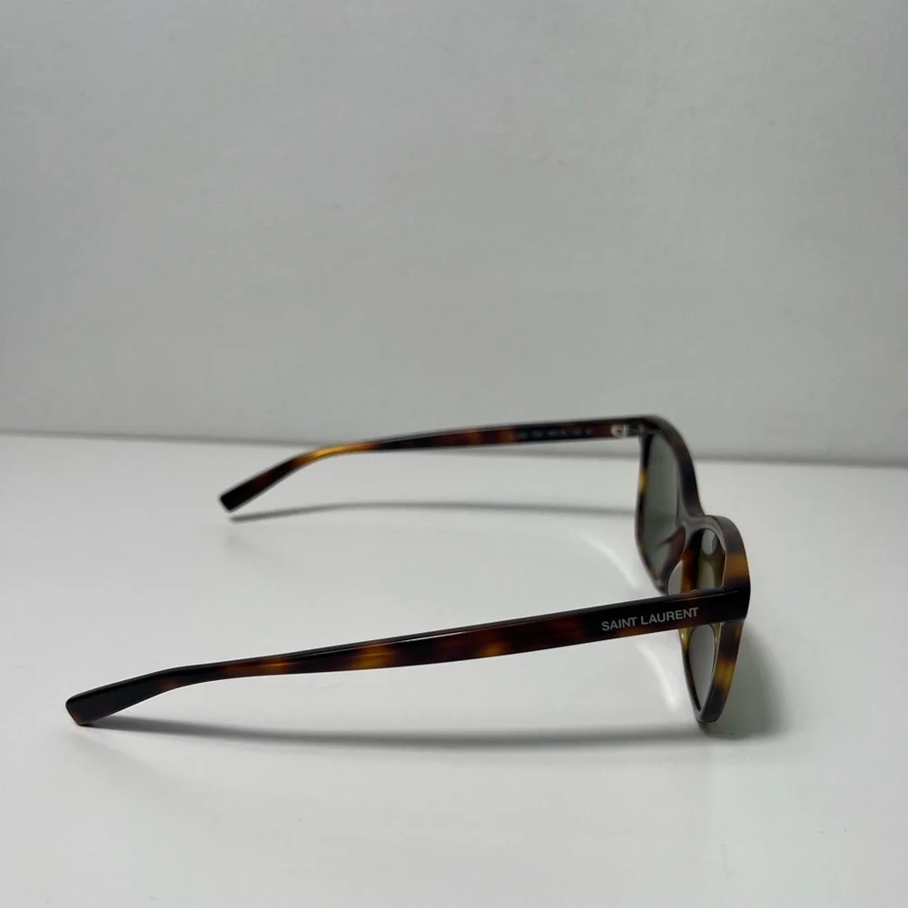 Saint Laurent YSL Logo Tortoise Shell Havana Green Cat Eye Square Sunglasses